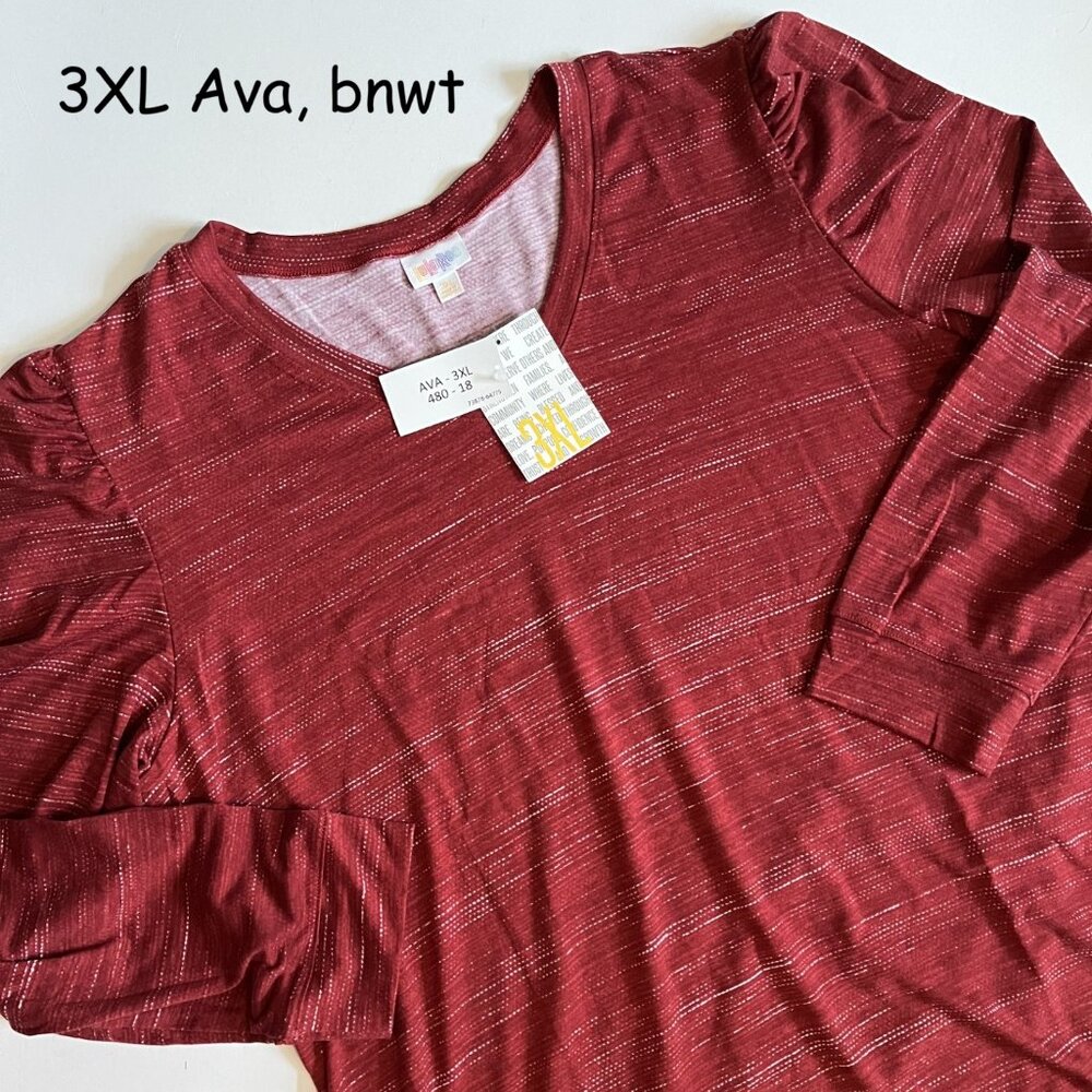 3XL Lularoe Ava mutton sleeve dress, red with white speckled stripes